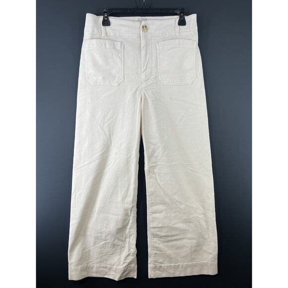 Anthropologie Maeve Colette Size 31 Petite Cropped Corduroy Wide Leg Pants Ivory - Picture 2 of 11